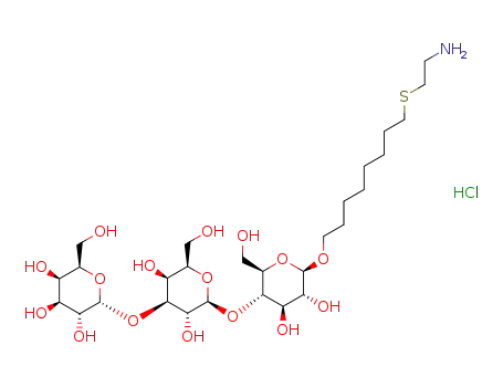 Molecular Structure of 1426427-98-6 (8-[(2-aminoethyl)thio]-1-octyl α-D-galactopyranosyl-(1→3)-β-D-galactopyranosyl-(1→4)-β-D-glucopyranosyl hydrochloride)