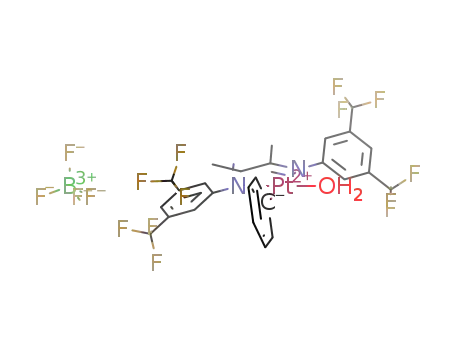 (F<sub>3</sub>C)2C<sub>6</sub>H<sub>3</sub>NC(CH<sub>3</sub>)C(CH<sub>3</sub>)NC<sub>6</sub>H<sub>3</sub>(CF<sub>3</sub>)2Pt(C<sub>6</sub>H<sub>5</sub>)(H<sub>2</sub>O)<sup>(1+)</sup>*BF<sub>4</sub><sup>(1-)</sup>=[(F<sub>3</sub>C)2C<sub>6</sub>H<sub>3</sub>NC(CH<sub>3</sub>)C(CH<sub>3</sub>)NC<sub>6</sub>H<sub>3</sub>(CF<sub>3</sub>)2Pt(C<sub>6</sub>H<sub>5</sub>)(H<sub>2</sub>O)]BF<sub>4</sub>
