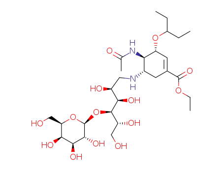 Molecular Structure of 1296084-57-5 ((3R,4R,5S)-ethyl 4-acetamido-N-(1'-deoxylactitol-1'-yl)-5-amino-3-(pentan-3-yloxy)cyclohex-1-enecarboxylate)