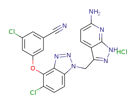 3-{[5-chloro-4-(3-chloro-5-cyanophenoxy)-1H-1,2,3-benzotriazol-1-yl]methyl}-1H-pyrazolo[3,4-b]pyridin-6-aminium chloride