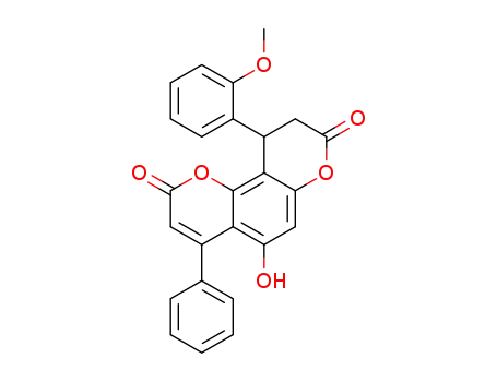 Molecular Structure of 1424328-48-2 (5-hydroxy-4-phenyl-10-(2-methoxyphenyl)-9,10-dihydropyrano[2,3-h]chromene-2,8-dione)