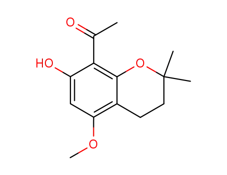 Molecular Structure of 4655-89-4 (3,4-Dihydro-2,2-dimethyl-5-methoxy-8-acetyl-2H-1-benzopyran-7-ol)