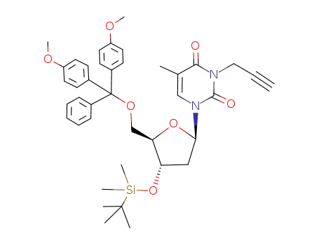 Molecular Structure of 215500-24-6 (1-[(2R,4S,5R)-5-[Bis-(4-methoxy-phenyl)-phenyl-methoxymethyl]-4-(tert-butyl-dimethyl-silanyloxy)-tetrahydro-furan-2-yl]-5-methyl-3-prop-2-ynyl-1H-pyrimidine-2,4-dione)