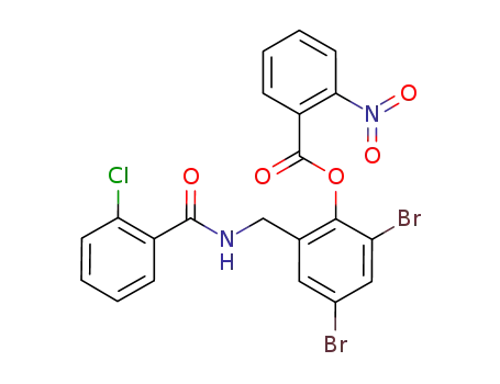 Molecular Structure of 413609-64-0 (Benzamide,
2-chloro-N-[[3,5-dibromo-2-[(2-nitrobenzoyl)oxy]phenyl]methyl]-)