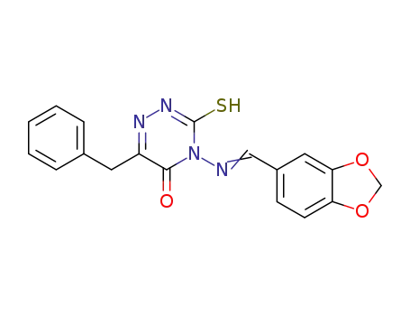 4-{[1-Benzo[1,3]dioxol-5-yl-meth-(E)-ylidene]-amino}-6-benzyl-3-mercapto-4H-[1,2,4]triazin-5-one