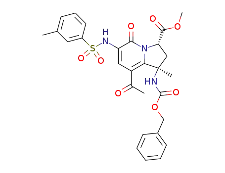 Molecular Structure of 511261-64-6 ((1R,3S)-8-Acetyl-1-benzyloxycarbonylamino-1-methyl-5-oxo-6-(toluene-3-sulfonylamino)-1,2,3,5-tetrahydro-indolizine-3-carboxylic acid methyl ester)