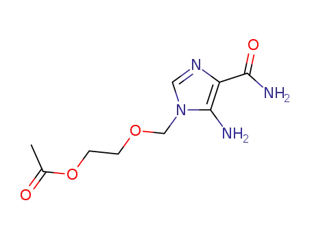 Molecular Structure of 118966-30-6 (ACETIC ACID 2-(5-AMINO-4-CARBAMOYL-IMIDAZOL-1-YLMETHOXY)-ETHYL ESTER)