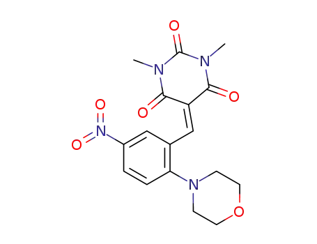 Molecular Structure of 296244-43-4 (2,4,6(1H,3H,5H)-Pyrimidinetrione,
1,3-dimethyl-5-[[2-(4-morpholinyl)-5-nitrophenyl]methylene]-)