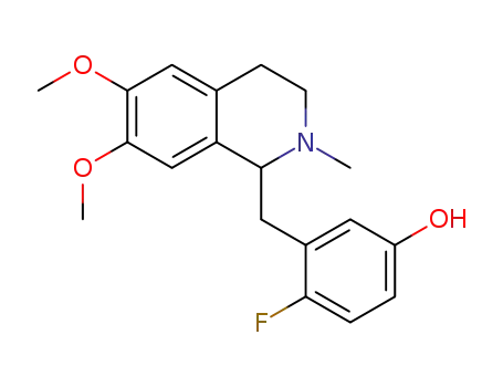 Molecular Structure of 1418126-21-2 (3-((6,7-dimethoxy-2-methyl-1,2,3,4-tetrahydroisoquinolin-1-yl)methyl)-4-fluorophenol)