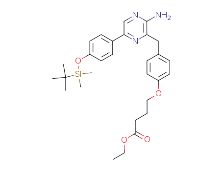Molecular Structure of 625848-41-1 (ethyl 4-(4-{[3-amino-6-(4-[tert-butyl(dimethyl)silyloxy]phenyl)-2-pyrazinyl]methyl}phenoxy)butanoate)