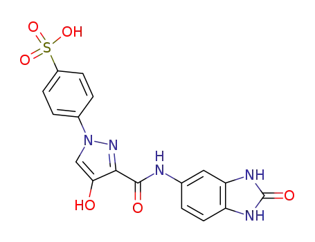 Molecular Structure of 776325-74-7 (4-hydroxy-1-(4-sulphophenyl)-3-[N-(2'-oxobenzimidazol-5'-yl)carboxamide]pyrazole)