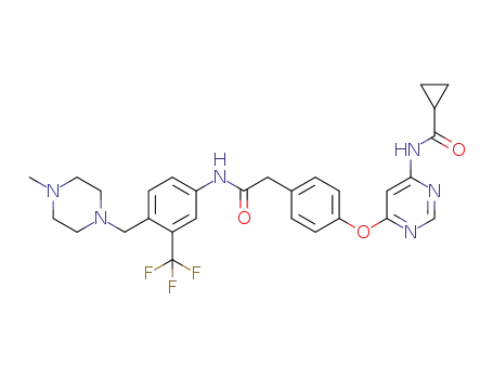 Molecular Structure of 1421227-53-3 (N-(6-(4-(2-((4-((4-Methylpiperazin-1-yl)methyl)-3-(trifluoromethyl)phenyl)amino)-2-oxoethyl)phenoxy)pyrimidin-4-yl)cyclopropanecarboxamide)