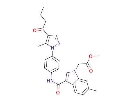 Molecular Structure of 1404532-50-8 ({3-[4-(4-butyryl-5-methyl-pyrazol-1-yl)phenylcarbamoyl]-6-methyl-indol-1-yl}acetic acid methyl ester)