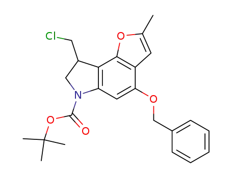 Molecular Structure of 823813-43-0 (6H-Furo[2,3-e]indole-6-carboxylic acid,
8-(chloromethyl)-7,8-dihydro-2-methyl-4-(phenylmethoxy)-,
1,1-dimethylethyl ester)