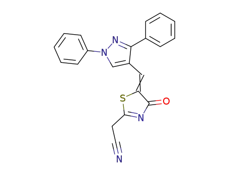 Molecular Structure of 864669-66-9 (2-cyanomethyl-4,5-dihydro-4-oxo-5-(1,3-diphenylpyrazol-4-yl)methylidene thiazoline)