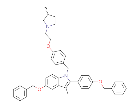 Molecular Structure of 869006-47-3 (5-benzyloxy-2-(4-benzyloxy-phenyl)-3-methyl-1-{4-[2-(3-methyl-pyrrolidin-1-yl)-ethoxy]-benzyl}-1<i>H</i>-indole)