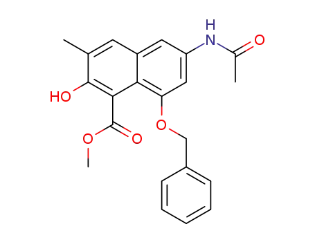 Molecular Structure of 1437308-51-4 (methyl 6-acetylamino-8-benzyloxy-2-hydroxy-3-methylnaphthalene-1-carboxylate)