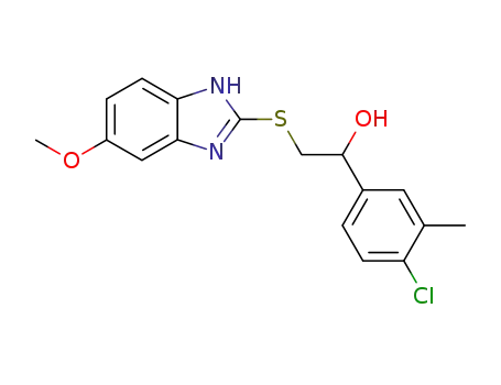 Molecular Structure of 1025928-18-0 (1-(4-chloro-3-methyl-phenyl)-2-(5-methoxy-1<i>H</i>-benzoimidazol-2-ylsulfanyl)-ethanol)