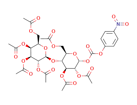 Molecular Structure of 415917-93-0 (4-nitrophenyl-[(2,3,4,6-tetra-O-acetyl-β-D-galactopyranosyl)-(1->4)-(2,3,6-tri-O-acetyl-α-D-glucopyranosyl)] carbonate)