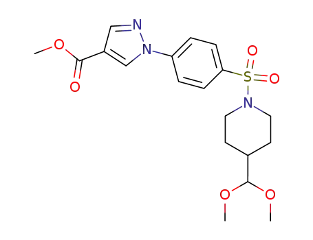 Molecular Structure of 571146-13-9 (1-[4-(4-dimethoxymethyl-piperidine-1-sulfonyl)-phenyl]-1<i>H</i>-pyrazole-4-carboxylic acid methyl ester)