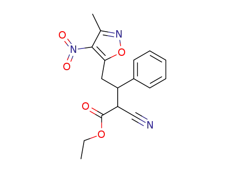 Molecular Structure of 651032-02-9 (5-Isoxazolebutanoic  acid,  -alpha--cyano-3-methyl-4-nitro--bta--phenyl-,  ethyl  ester)