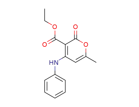 Molecular Structure of 634605-75-7 (2H-Pyran-3-carboxylic acid, 6-methyl-2-oxo-4-(phenylamino)-, ethyl
ester)