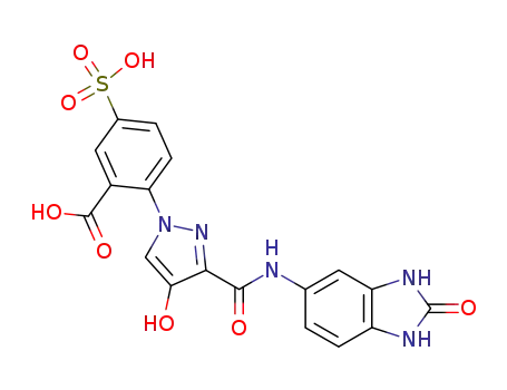 Molecular Structure of 776325-75-8 (4-hydroxy-1-(2'-carboxy-4'-sulphophenyl)-3-[N-(2'-oxobenzimidazol-5'-yl)carboxamide]pyrazole)