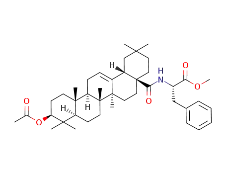 Molecular Structure of 851475-56-4 ((S)-2-[((4aS,6aS,6bR,8aR,10S,12aR,12bR,14bS)-10-Acetoxy-2,2,6a,6b,9,9,12a-heptamethyl-1,3,4,5,6,6a,6b,7,8,8a,9,10,11,12,12a,12b,13,14b-octadecahydro-2H-picene-4a-carbonyl)-amino]-3-phenyl-propionic acid methyl ester)