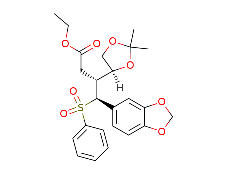 Molecular Structure of 717908-84-4 ((3R,4S)-4-Benzenesulfonyl-4-benzo[1,3]dioxol-5-yl-3-((S)-2,2-dimethyl-[1,3]dioxolan-4-yl)-butyric acid ethyl ester)