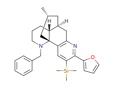 Molecular Structure of 1438285-45-0 ((4aR,5S,10bR,12R)-1-benzyl-8-(furan-2-yl)-12-methyl-9-(trimethylsilyl)-2,3,4,4a,5,6-hexahydro-1H-5,10b-propano-1,7-phenanthroline)