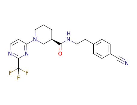 Molecular Structure of 1595144-33-4 ((R)-N-(4-cyanophenylethyl)-1-(2-(trifluoromethyl)pyrimidin-6-yl)piperidine-3-carboxamide)