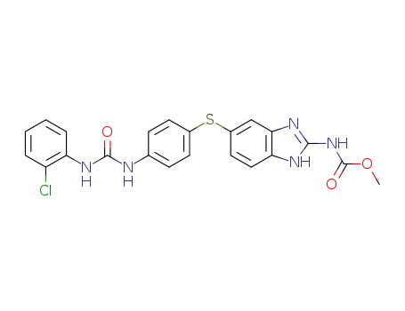 Molecular Structure of 209803-69-0 ((5-{4-[3-(2-chloro-phenyl)-ureido]-phenylsulfanyl}-1<i>H</i>-benzoimidazol-2-yl)-carbamic acid methyl ester)