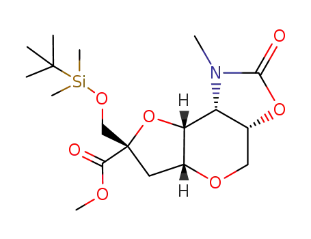 methyl (3aS,5aR,7S,8aR,8bR)-7-(((tert-butyldimethylsilyl)oxy)methyl)-1-methyl-2-oxooctahydro-2H-furo[2',3':5,6]pyrano[4,3-d]oxazole-7-carboxylate