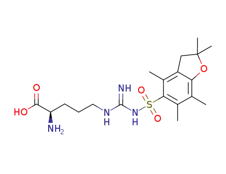 Molecular Structure of 200116-81-0 (N5-[[[(2,3-Dihydro-2,2,4,6,7-pentamethyl-5-benzofuranyl)sulfonyl]amino]iminomethyl]-D-ornithine)