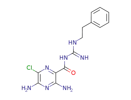 Molecular Structure of 1163-46-8 (Pyrazinecarboxamide,
3,5-diamino-6-chloro-N-[imino[(2-phenylethyl)amino]methyl]-)