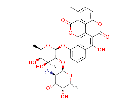 Benzo[h][1]benzopyrano[5,4,3-cde][1]benzopyran-5,12-dione,10-[[2-O-(2-amino-2,6-dideoxy-3-O-methyl-a-D-galactopyranosyl)-6-deoxy-3-C-methyl-b-D-galactopyranosyl]oxy]-6-hydroxy-1-methyl- cas  97068-30-