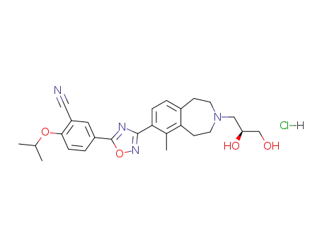 Molecular Structure of 1258853-82-5 ((S)-5-(3-(3-(2,3-dihydroxypropyl)-6-methyl-2,3,4,5-tetrahydro-1H-benzo[d]azepin-7-yl)-1,2,4-oxadiazol-5-yl)-2-isopropoxybenzonitrile hydrochloride)