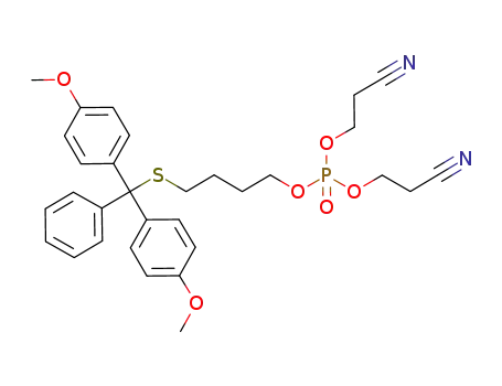 Phosphoric acid, 4-[[bis(4-methoxyphenyl)phenylmethyl]thio]butyl
bis(2-cyanoethyl) ester
