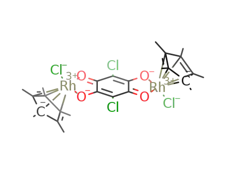 Molecular Structure of 1064317-65-2 ([Cp*<sub>2</sub>Rh<sub>2</sub>(μ-2,5-dichloro-3,6-dihydroxy-1,4-benzoquinoate)]Cl<sub>2</sub>)