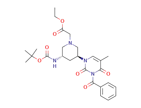 [3-(3-benzoyl-5-methyl-2,4-dioxo-3,4-dihydro-2<i>H</i>-pyrimidin-1-yl)-5-<i>tert</i>-butoxycarbonylamino-piperidin-1-yl]-acetic acid ethyl ester
