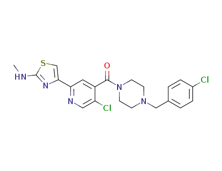 Molecular Structure of 2123489-30-3 ((5-chloro-2-(2-(methylamino)thiazol-4-yl)-pyridin-4-yl)(4-(4-chlorobenzyl)piperazin-1-yl)methanone)