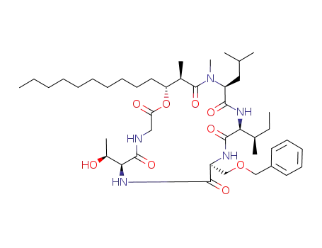 (6S,9S,12S,15S,18R,19R)-9-Benzyloxymethyl-12-((R)-sec-butyl)-19-decyl-6-((S)-1-hydroxy-ethyl)-15-isobutyl-16,18-dimethyl-1-oxa-4,7,10,13,16-pentaaza-cyclononadecane-2,5,8,11,14,17-hexaone