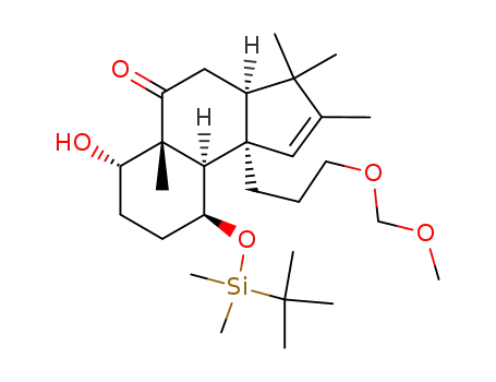 Molecular Structure of 607406-42-8 ((3aR,5aR,6S,9S,9aR,9bR)-9-(tert-butyldimethylsiloxy)-3,3a,4,5a,6,7,8,9,9a,9b-decahydro-6-hydroxy-9b-[3-(methoxymethoxy)propyl]-2,3,3,5a-tetramethyl-5H-benz[e]inden-5-one)