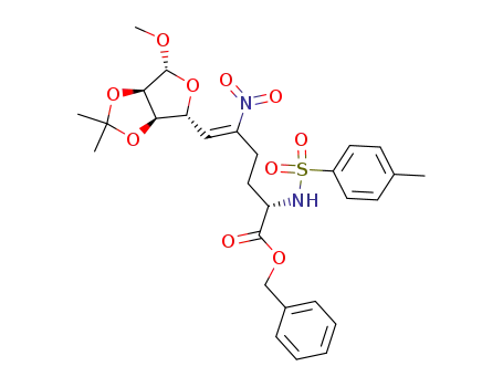 (Z)-(S)-6-((3aR,4R,6R,6aR)-6-Methoxy-2,2-dimethyl-tetrahydro-furo[3,4-d][1,3]dioxol-4-yl)-5-nitro-2-(toluene-4-sulfonylamino)-hex-5-enoic acid benzyl ester