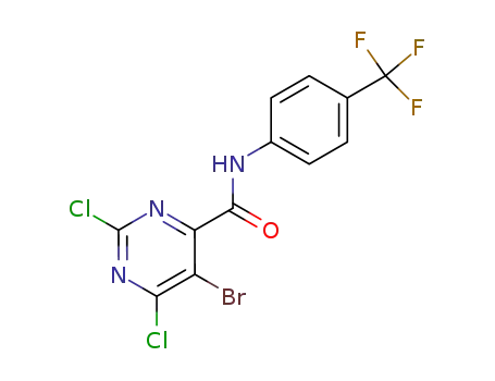 Molecular Structure of 155185-57-2 (5-Bromo-2,6-dichloro-pyrimidine-4-carboxylic acid (4-trifluoromethyl-phenyl)-amide)