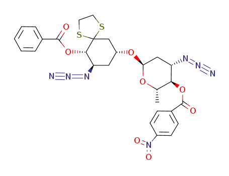 (2S,3S,5R)-3-Azido-2-benzoyloxy-5-<3'-azido-4'-O-p-nitrobenzoyl-2',3',6'-trideoxy-α-L-arabino-hexopyranosyloxy>cyclohexanone ethylene dithioacetal