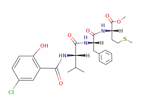 Molecular Structure of 1026681-56-0 ((S)-2-{(S)-2-[(S)-2-(5-Chloro-2-hydroxy-benzoylamino)-3-methyl-butyrylamino]-3-phenyl-propionylamino}-4-methylsulfanyl-butyric acid methyl ester)