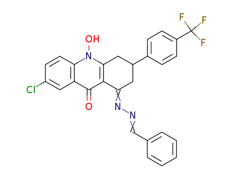 Molecular Structure of 102192-66-5 (7-Chloro-10-hydroxy-3-[4-(trifluoromethyl)phenyl]-1-[(benzylideneamino )imino]-1,3,4,10-tetrahydro-9(2H)-acridinone)