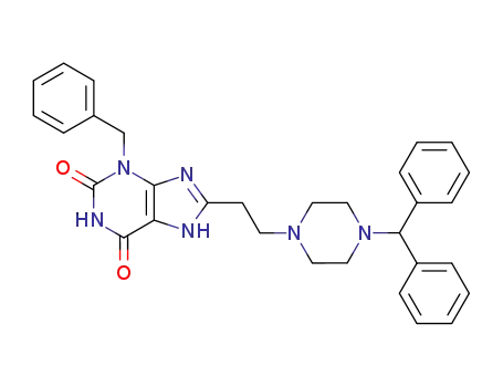Molecular Structure of 110480-49-4 (3-benzyl-8-{2-[4-(diphenylmethyl)piperazin-1-yl]ethyl}-3,7-dihydro-1H-purine-2,6-dione)