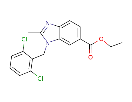 Molecular Structure of 193009-90-4 (1H-Benzimidazole-6-carboxylic acid,
1-[(2,6-dichlorophenyl)methyl]-2-methyl-, ethyl ester)